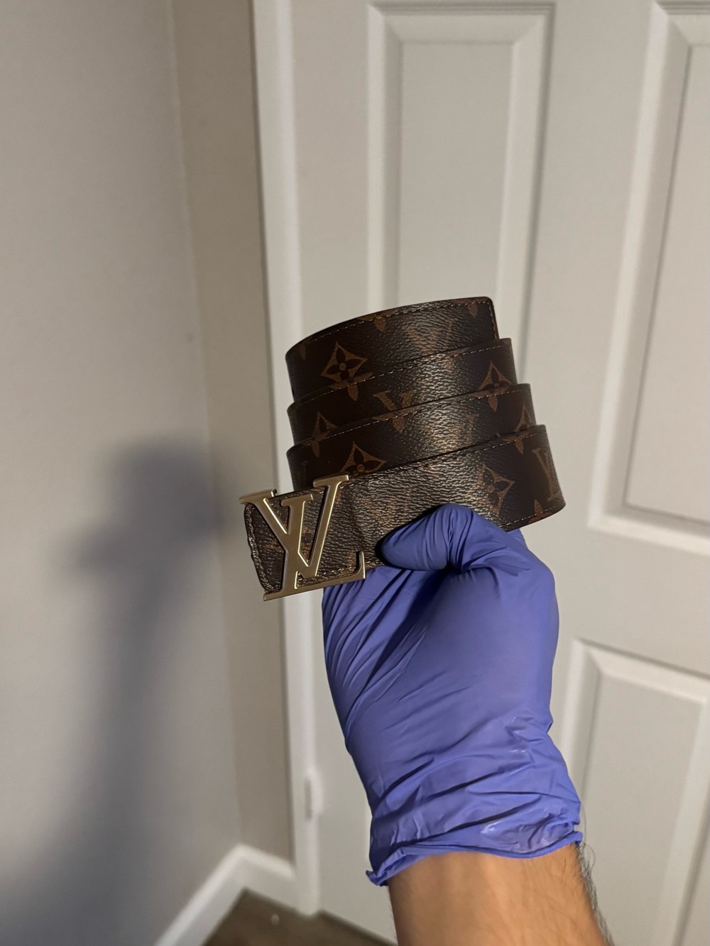 Louis Vuitton Brown Monogram Belt with Gold LV Buckle